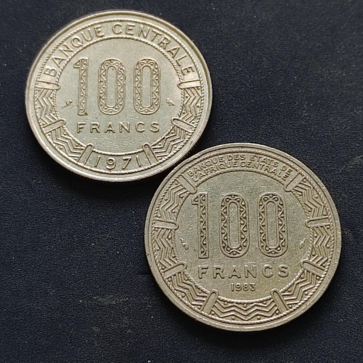 【全场包邮】纯粹捡漏拍518场 刚果1971/1983年三羚羊100法郎2版本2枚一组（KM1/KM2）