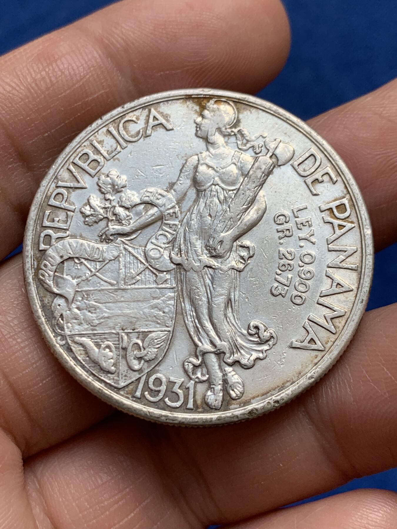 《竞宝斋》第477场 周日，周一 2场连拍 （全场包邮）欢迎送拍 巴拿马1931年女神1巴波亚大银币