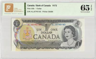 PThappally收藏第56次拍卖，英联邦地区硬币纸币 - 加拿大银行 1973 年 1 元 Pick 85b