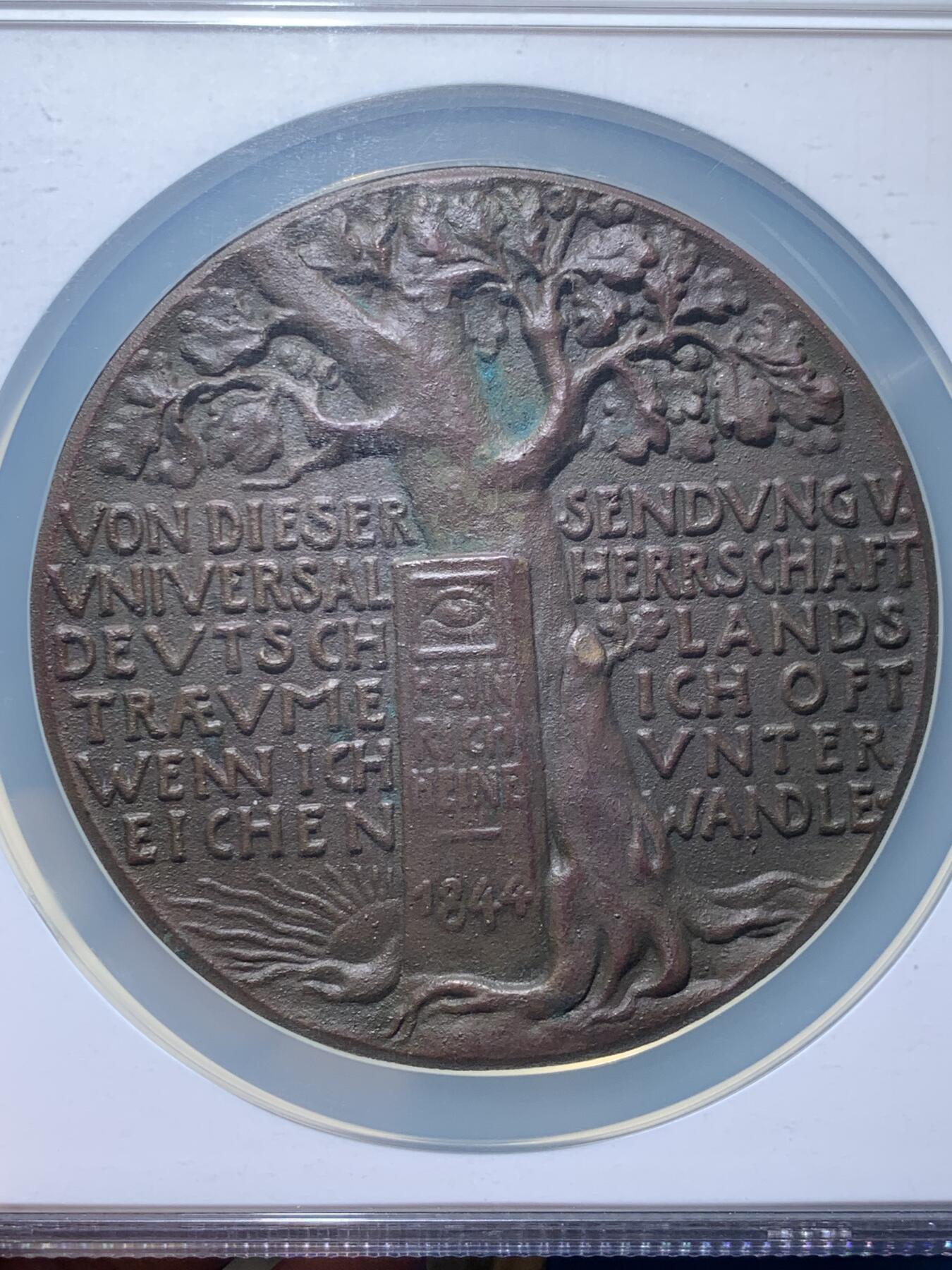 《竞宝斋》第477场 周日，周一 2场连拍 （全场包邮）欢迎送拍 NGC MS63BN 德国1918年卡尔・戈茨铜章，一战末期历史见证，时代烙印鲜明，专题收藏必备，少见超大铜章，约83mm直径，加大加厚盒。