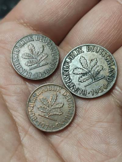 2026年第四十一场(总第二百一十场）外国好品散币场(免佣金) - 德国🇩🇪1950年1、2芬尼，1975年1芬尼(第二版首发年，F标斯特加特、D标慕尼黑造，第三版F标斯图加特造)