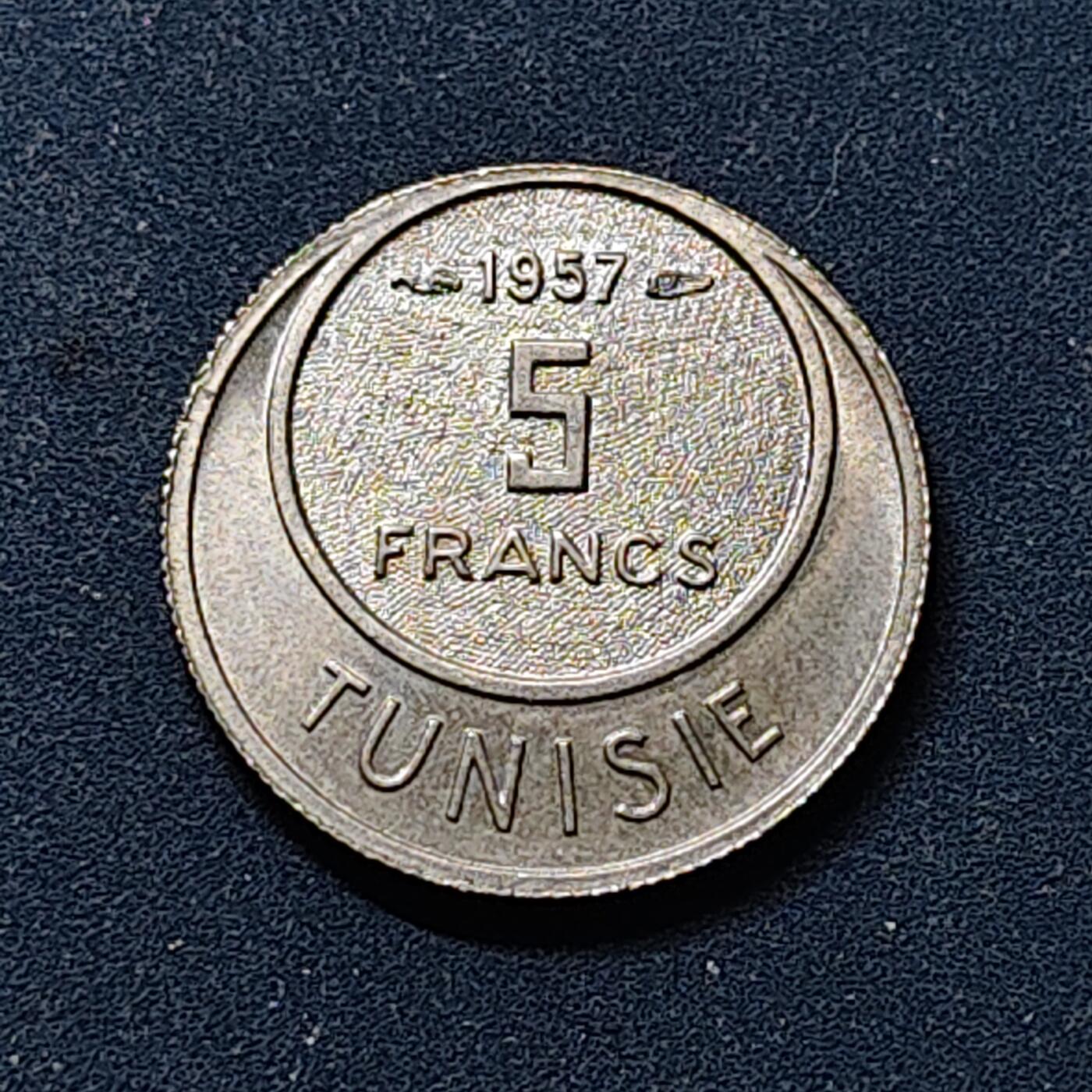 【全场包邮】纯粹捡漏拍518场 突尼斯1957年5法郎 UNC品相