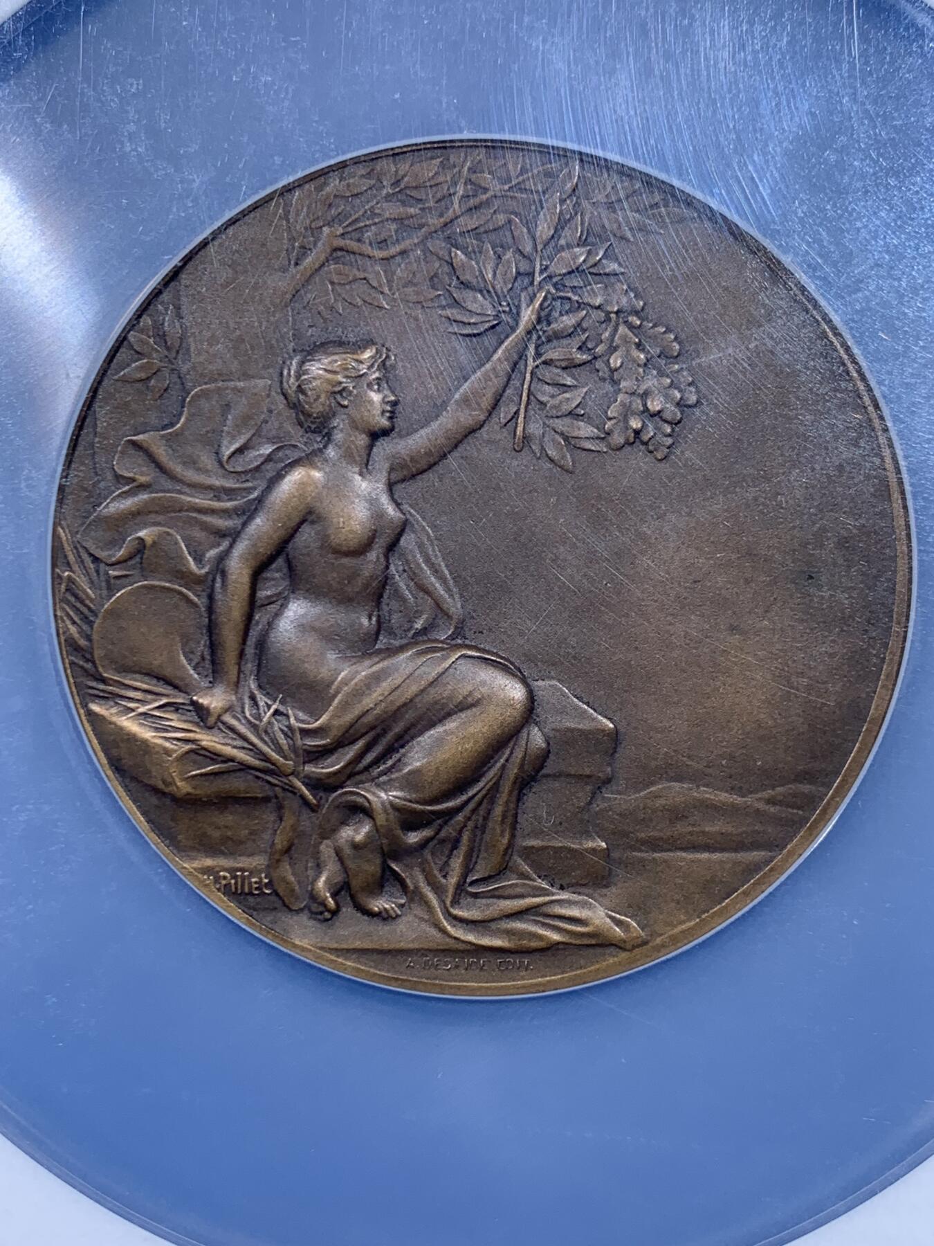 《竞宝斋》第477场 周日，周一 2场连拍 （全场包邮）欢迎送拍 NGC MS63BN 法国1933年索邦大学女子教育协会铜章，59mm 大尺寸，pillet大师作品，见证女性高等教育里程碑，历史意义非凡。加大盒装。