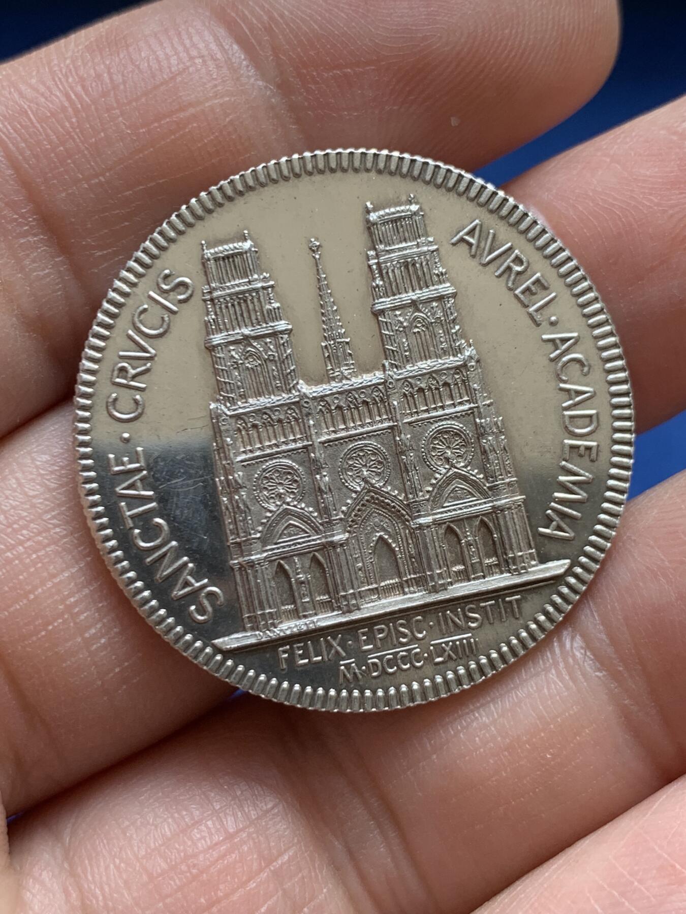 《竞宝斋》第477场 周日，周一 2场连拍 （全场包邮）欢迎送拍 法国圣十字学院银章，正面奥尔良大教堂，ARGENT，13.3克，32.2mm