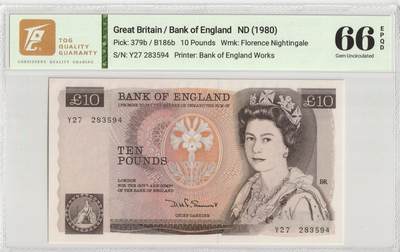 PThappally收藏第56次拍卖，英联邦地区硬币纸币 - 英格兰银行 1980 年 10 英镑 Pick 379b TQG 66 EPQD Gem UNC