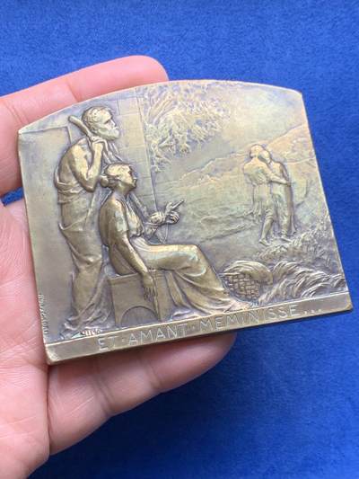 《竞宝斋》第477场 周日，周一 2场连拍 （全场包邮）欢迎送拍 - 法国结婚纪念大铜章 182.9克 72*64.5mm克 三角铜标 稀少品种