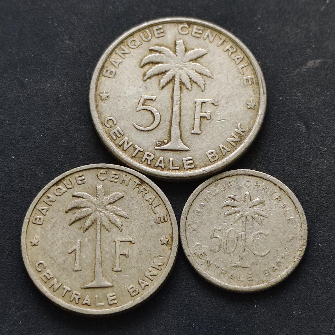 【全场包邮】纯粹捡漏拍518场 比属刚果-卢旺达-布隆迪1955-1958年3枚套币