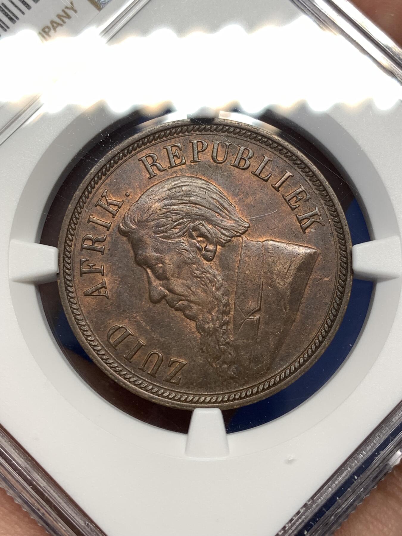 《竞宝斋》第477场 周日，周一 2场连拍 （全场包邮）欢迎送拍 NGC MS62BN 南非共和国1898年1便士铜币，铜光和细节不错，铸造量262830枚