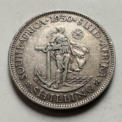 🌹外币初藏🌹🐯2026年第38场   每周二四六晚8️⃣点 世界钱币 - 南非 1950年 乔治六世 1先令 23.6mm-5.66g-50%银 银币