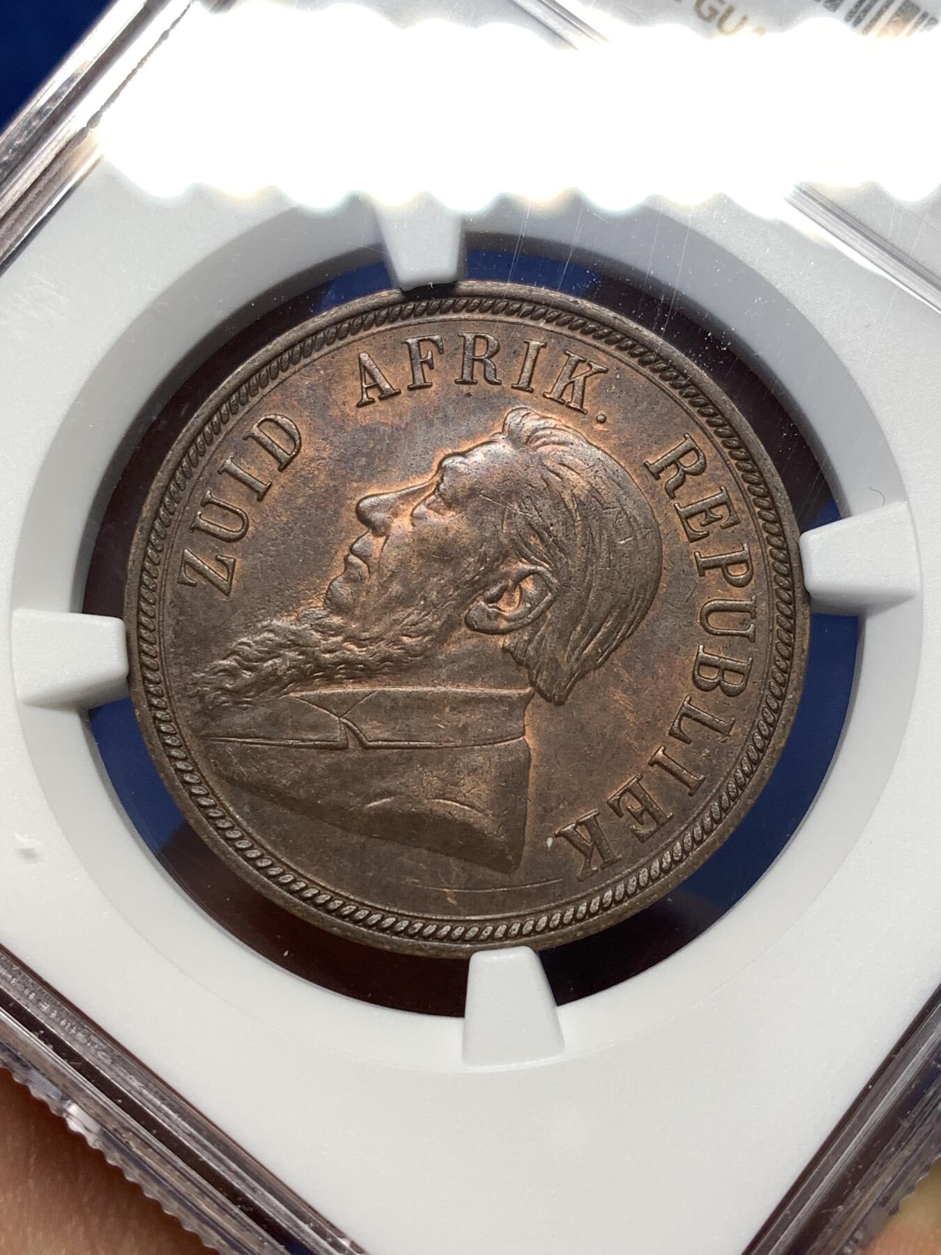 《竞宝斋》第477场 周日，周一 2场连拍 （全场包邮）欢迎送拍 NGC MS62BN 南非共和国1898年1便士铜币，铜光和细节不错，铸造量262830枚