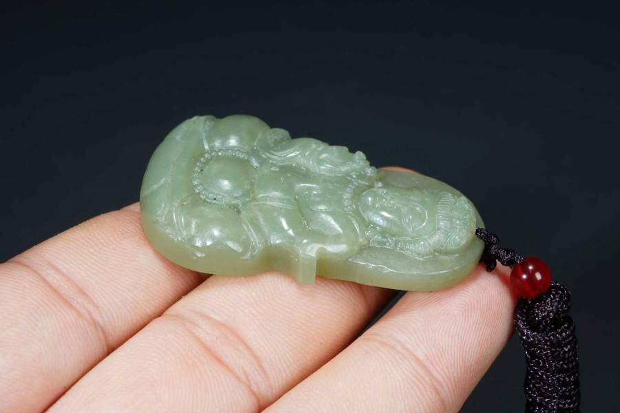 上海都达杂项专场六十六【全场包邮】 天然和田玉精雕《观音》挂件 福鉴定证书63-36