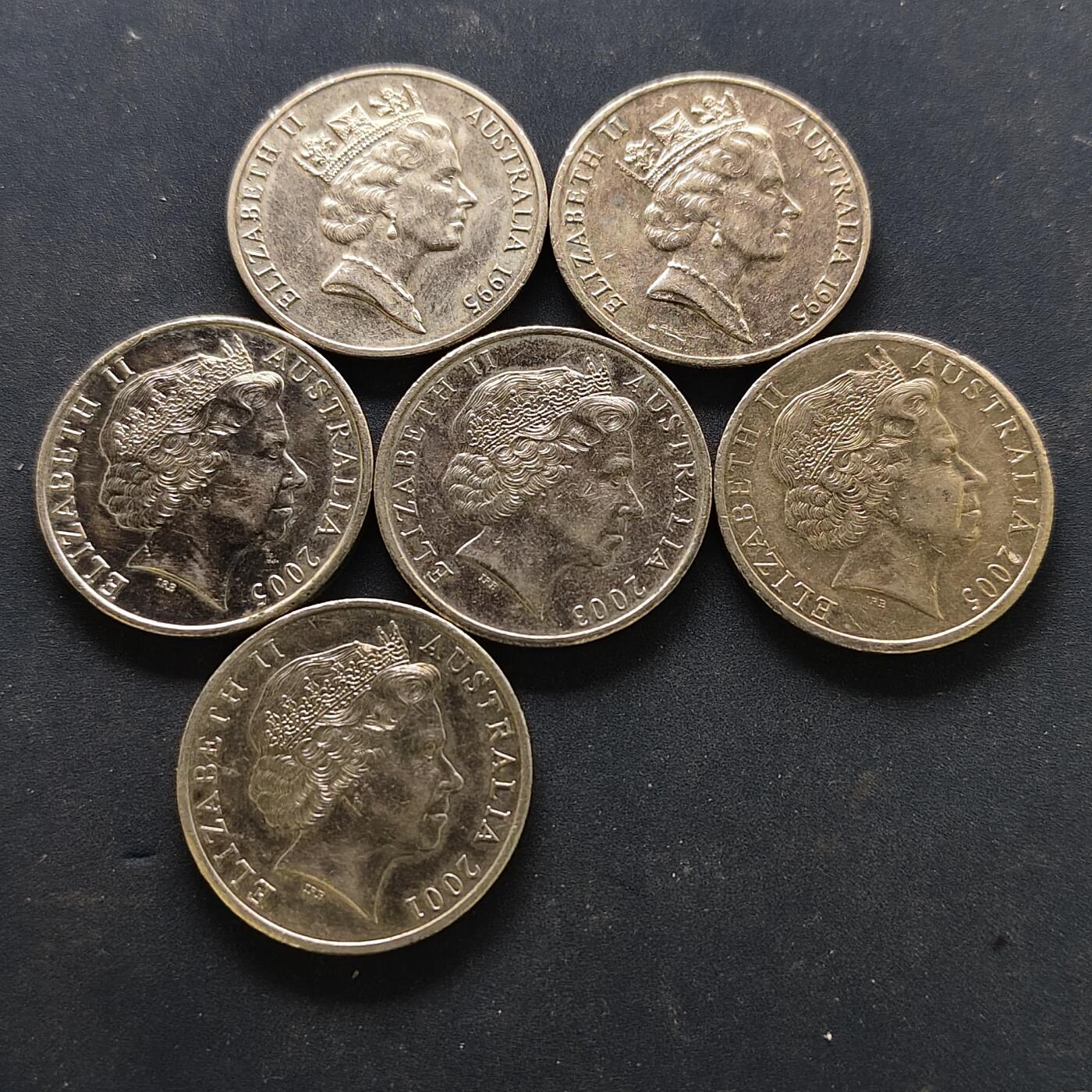 【全场包邮】纯粹捡漏拍518场 澳大利亚1995-2005年20分纪念币6枚一组