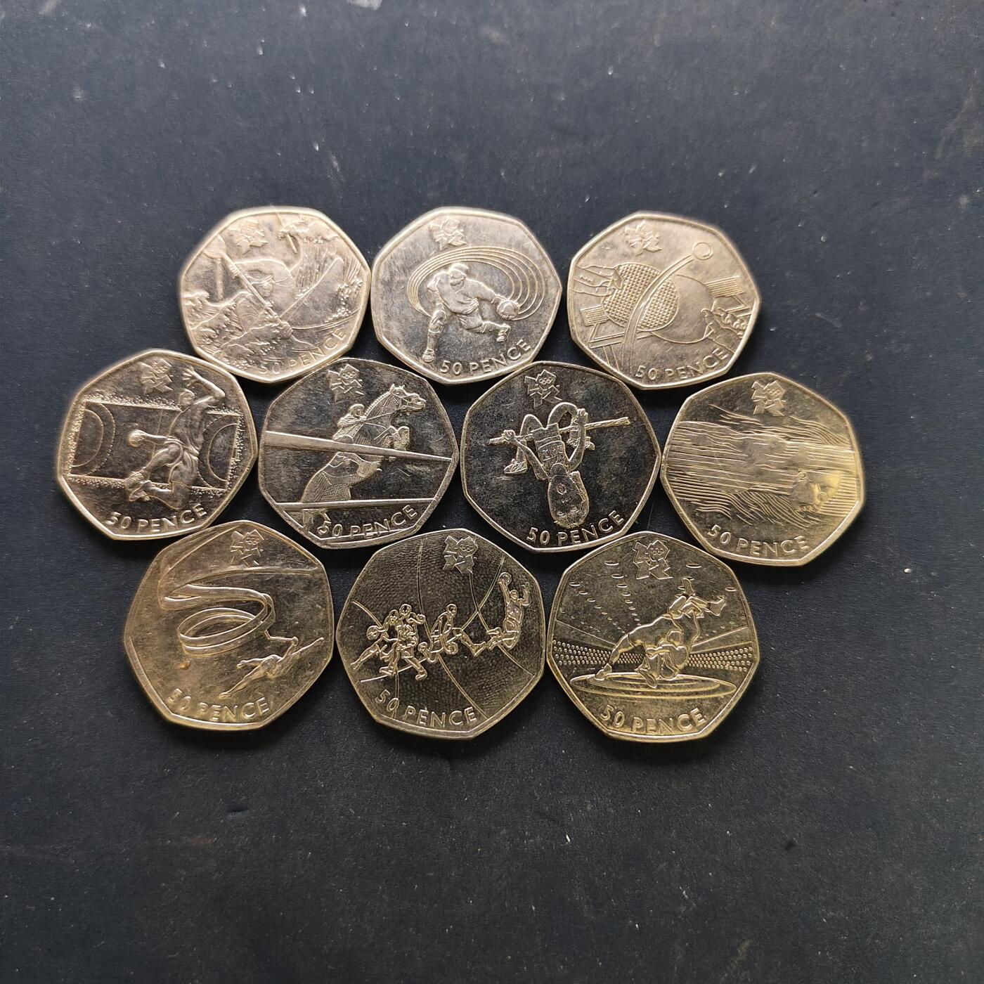 【全场包邮】纯粹捡漏拍518场 英国2011年50便士伦敦奥运会纪念币10枚一组