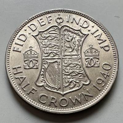 🌹外币初藏🌹🐯2026年第38场   每周二四六晚8️⃣点 世界钱币 - 英国 1940年 乔治六世 半克朗银币 32.3mm 14.14g 50%银