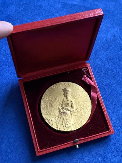 《竞宝斋》第477场 周日，周一 2场连拍 （全场包邮）欢迎送拍 - 法国园艺协会镀金铜章 73.1克 54.2mm 铜标边铭 带盒