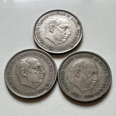🌹外币初藏🌹🐯2026年第38场   每周二四六晚8️⃣点 世界钱币 - 西班牙1957年25比塞塔 3枚