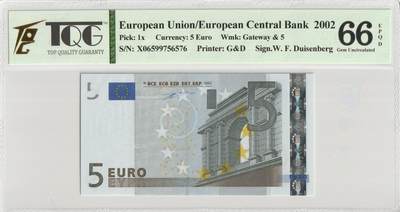 PThappally收藏第56次拍卖，英联邦地区硬币纸币 - 欧洲联盟中央银行 2002 5 欧元 Pick 1 (X) Germany TQG 66 EPQD Gem UNC