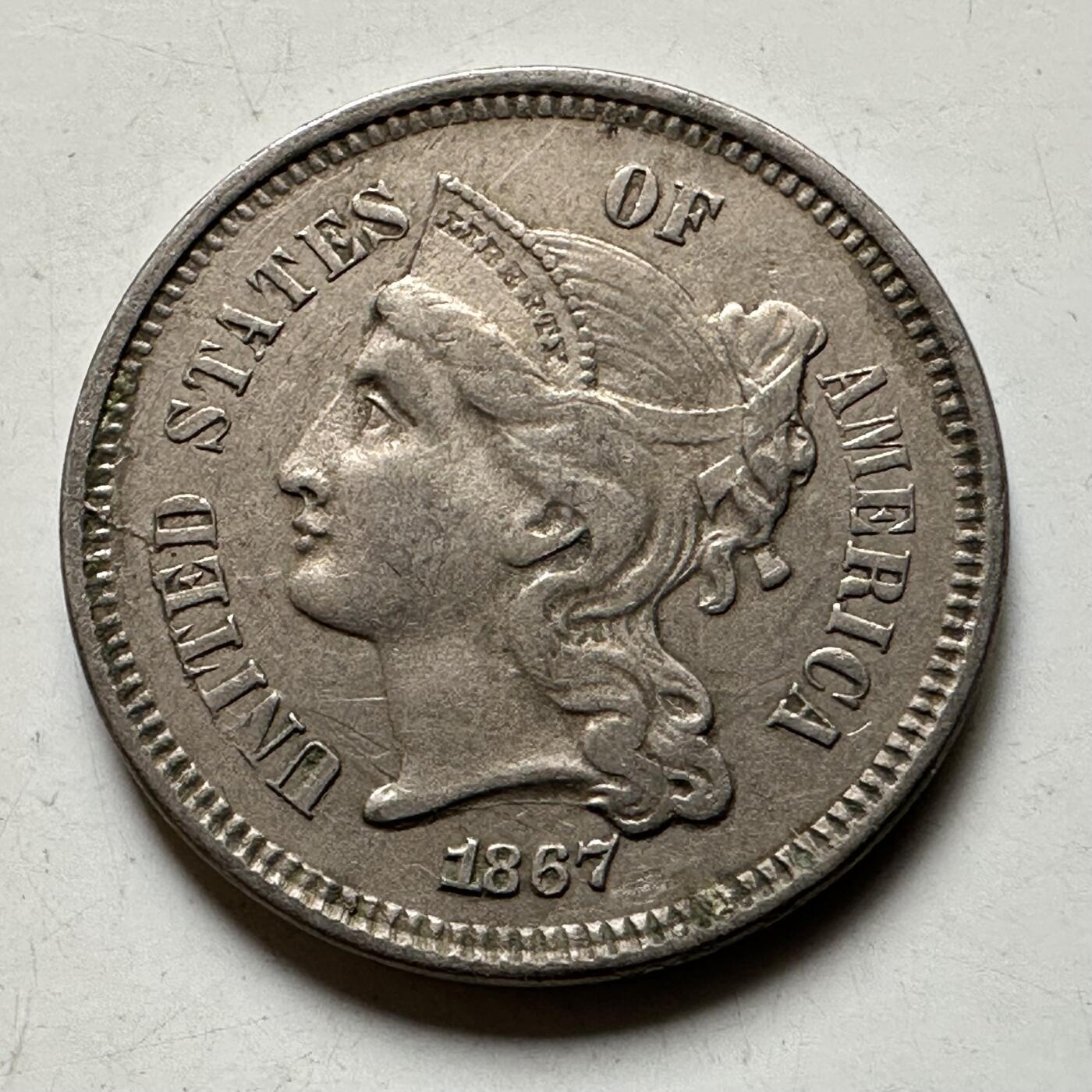 🌹外币初藏🌹🐯2026年第38场   每周二四六晚8️⃣点 世界钱币 美国1867年三分 稀少好品相