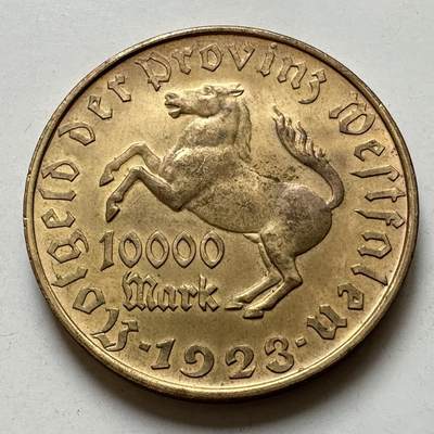 🌹外币初藏🌹🐯2026年第38场   每周二四六晚8️⃣点 世界钱币 - 威斯特法伦 1923 年 1 万马克紧急状态币 大马币44.6毫米