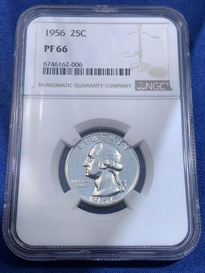 《竞宝斋》第477场 周日，周一 2场连拍 （全场包邮）欢迎送拍 - NGC PF66 美国1956年富兰克林25美分精制银币