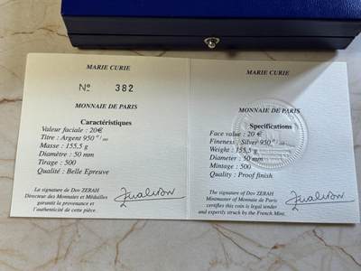 法国2006年科学家居里夫人5盎司加厚银币，950银看，163.8克，发行500枚，有氧化