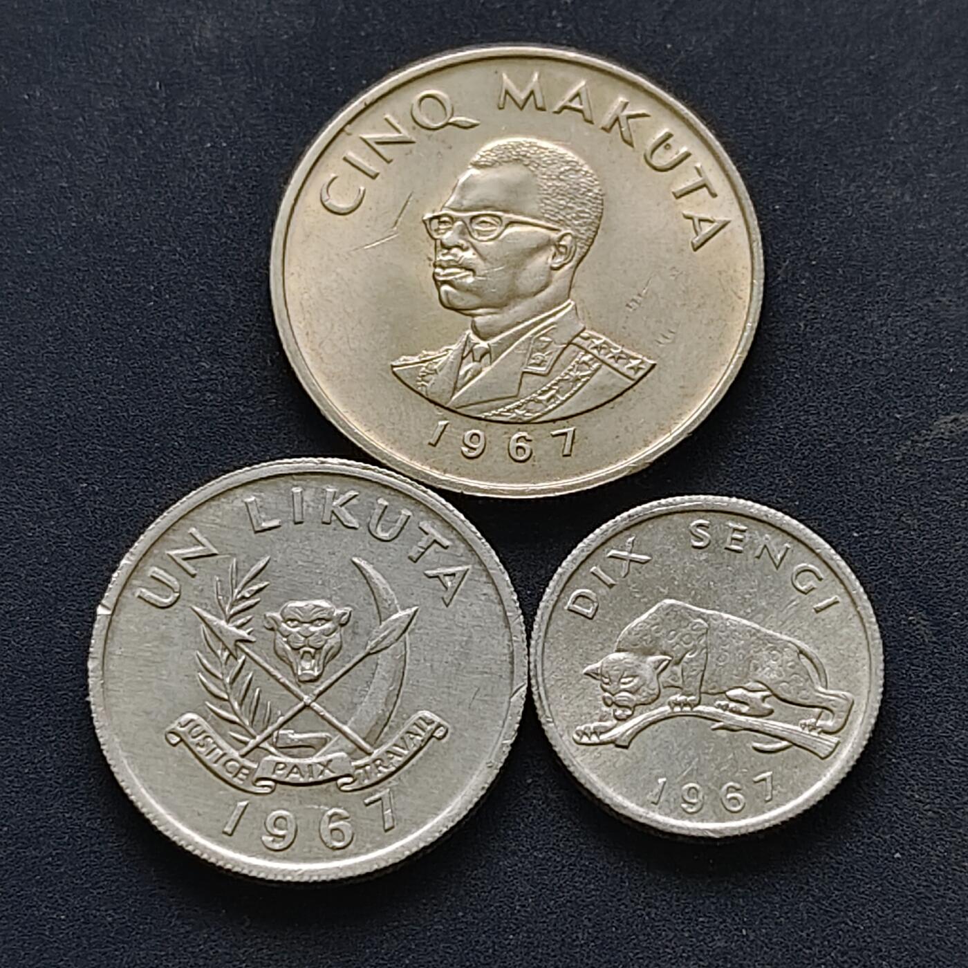 【全场包邮】纯粹捡漏拍518场 刚果民主共和国1967年3枚套币