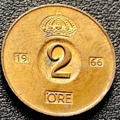 泉币菌-第220场-拍品多 请提前出价 - 1966年 丹麦2欧尔铜币 皇冠