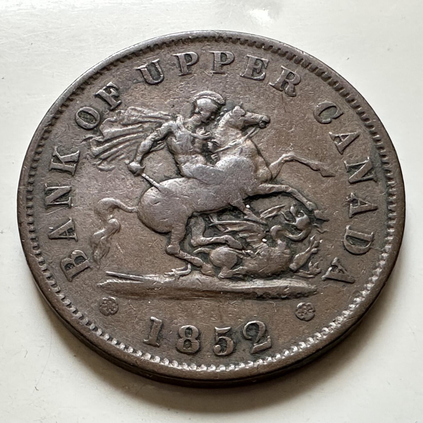 🌹外币初藏🌹🐯2026年第38场   每周二四六晚8️⃣点 世界钱币 上加拿大1852年 上加拿大银行 1便士 马剑代币