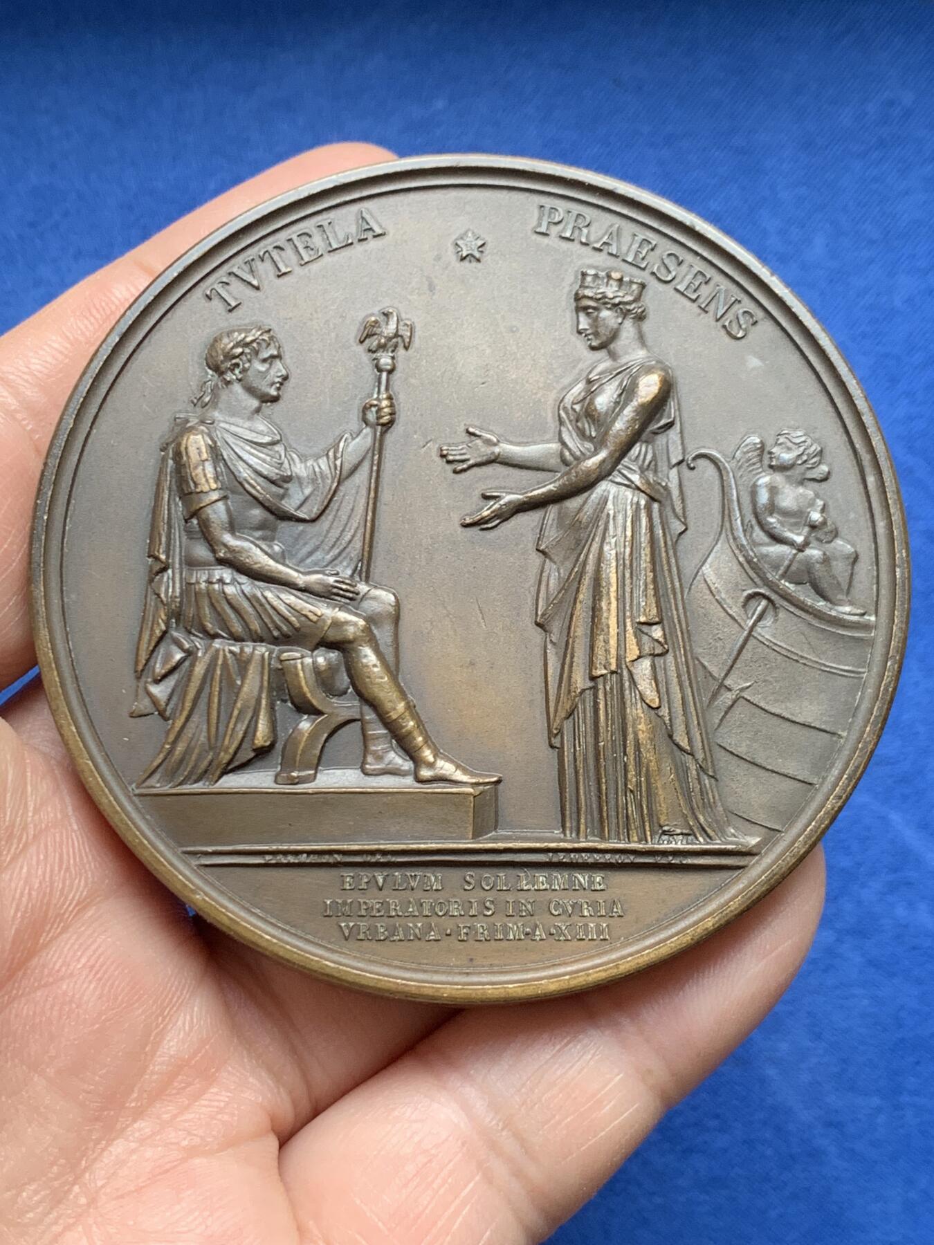 《竞宝斋》第477场 周日，周一 2场连拍 （全场包邮）欢迎送拍 纪念1804年拿破仑一世加冕纪念大铜章 164克 67.8mm 丰饶角铜标 后铸版本 细节很好得体现了原铸 大规格高浮雕