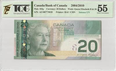 PThappally收藏第56次拍卖，英联邦地区硬币纸币 - 加拿大银行 2010年 20加元 Pick 103g