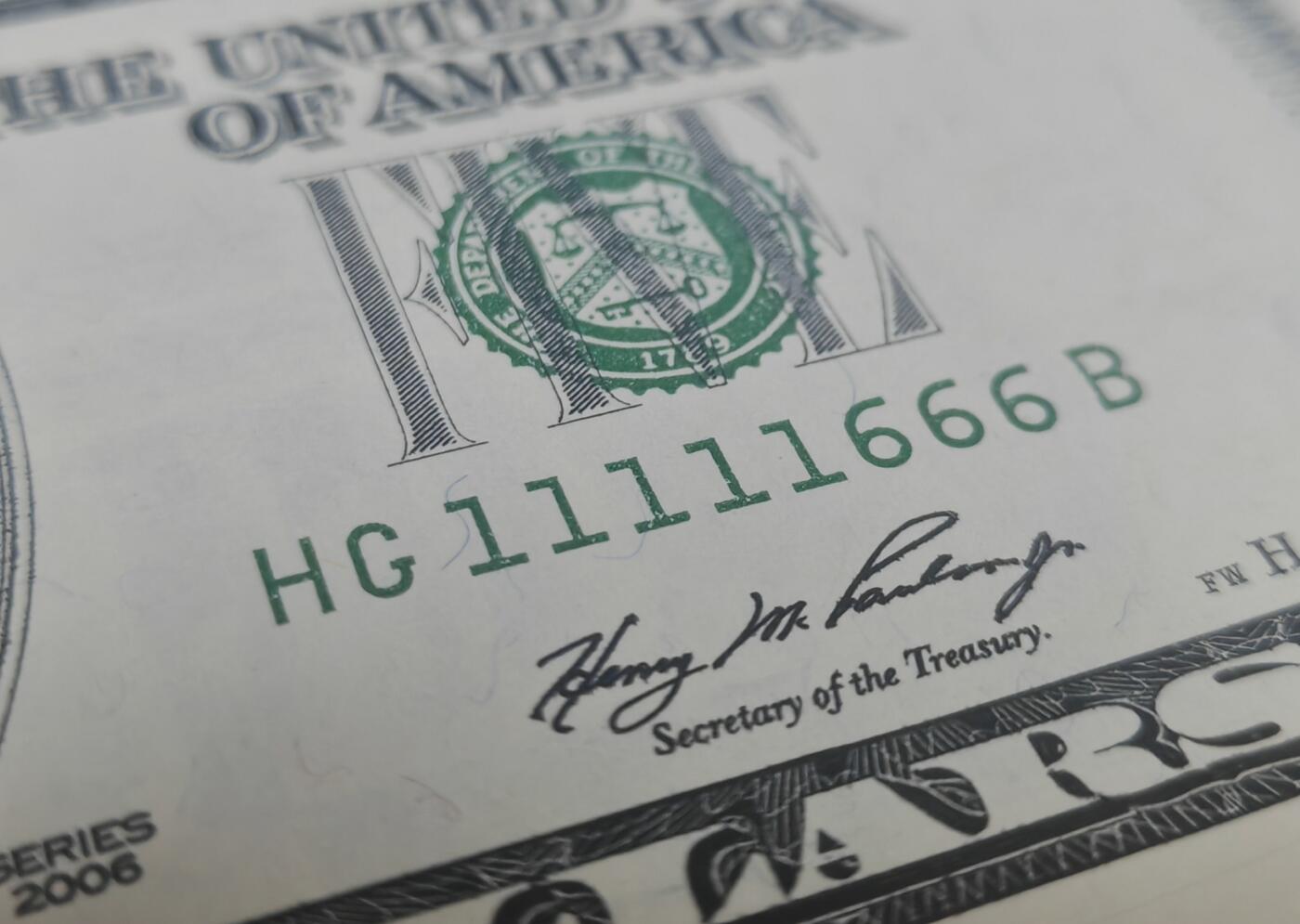 2006年美国5元，极品靓号11111666，PMG 67E