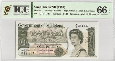 PThappally收藏第56次拍卖，英联邦地区硬币纸币 - 圣赫勒拿 1981年 1 英镑 Pick 9a TQG 66 GEPQ Gem UNC