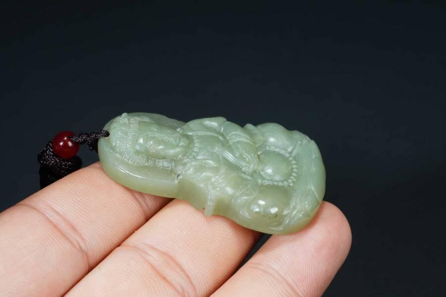 上海都达杂项专场六十六【全场包邮】 天然和田玉精雕《观音》挂件 福鉴定证书63-36