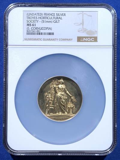 《竞宝斋》第477场 周日，周一 2场连拍 （全场包邮）欢迎送拍 - NGC MS61 法国园艺协会镀金大银章 51mm大直径 高点俱在 严重低评 加大加厚盒