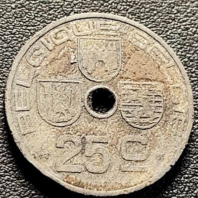泉币菌-第220场-拍品多 请提前出价 - 四任国王利奥波德三世 比利时1946年25分 圆孔锌制币 25mm6.