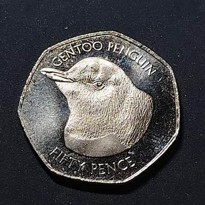 【全场包邮】纯粹捡漏拍518场 - 福克兰群岛2021年50便士白眉企鹅PL纪念币