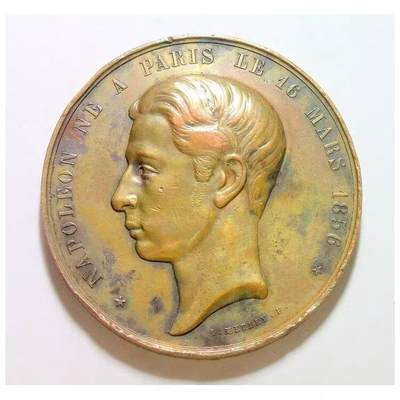 法国1874年 皇太子拿破仑四世高浮雕精制大铜章 45MM - 法国1874年 皇太子拿破仑四世高浮雕精制大铜章 45MM