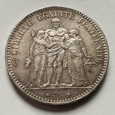 🌹外币初藏🌹🐯2026年第38场   每周二四六晚8️⃣点 世界钱币 - 法国 1876年 大力神5法郎 37mm-25g-90%银 