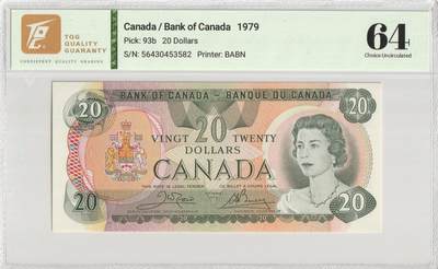 PThappally收藏第56次拍卖，英联邦地区硬币纸币 - 加拿大银行 1979年 20加元 Pick 93b