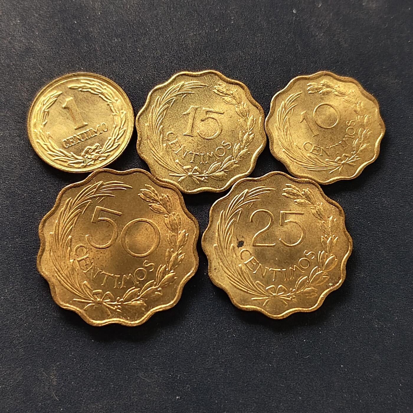 【全场包邮】纯粹捡漏拍518场 巴拉圭1950-1953年5枚套币-1分为1950年花版+10-50分4枚为1953年独年份版 BU品相