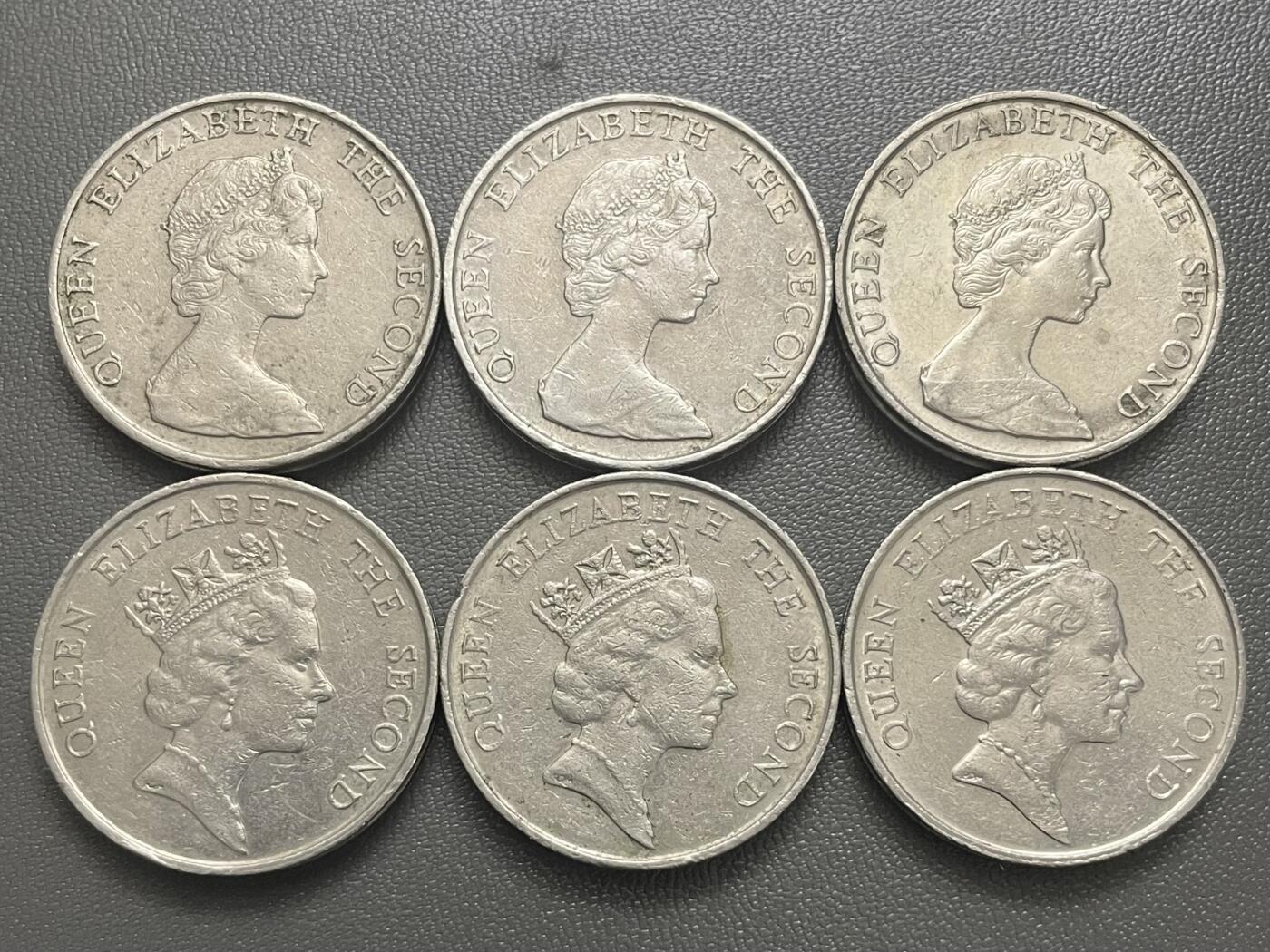 回流0405 香港1980-1989年5元 英女王头像圆形镍币6枚不同年份