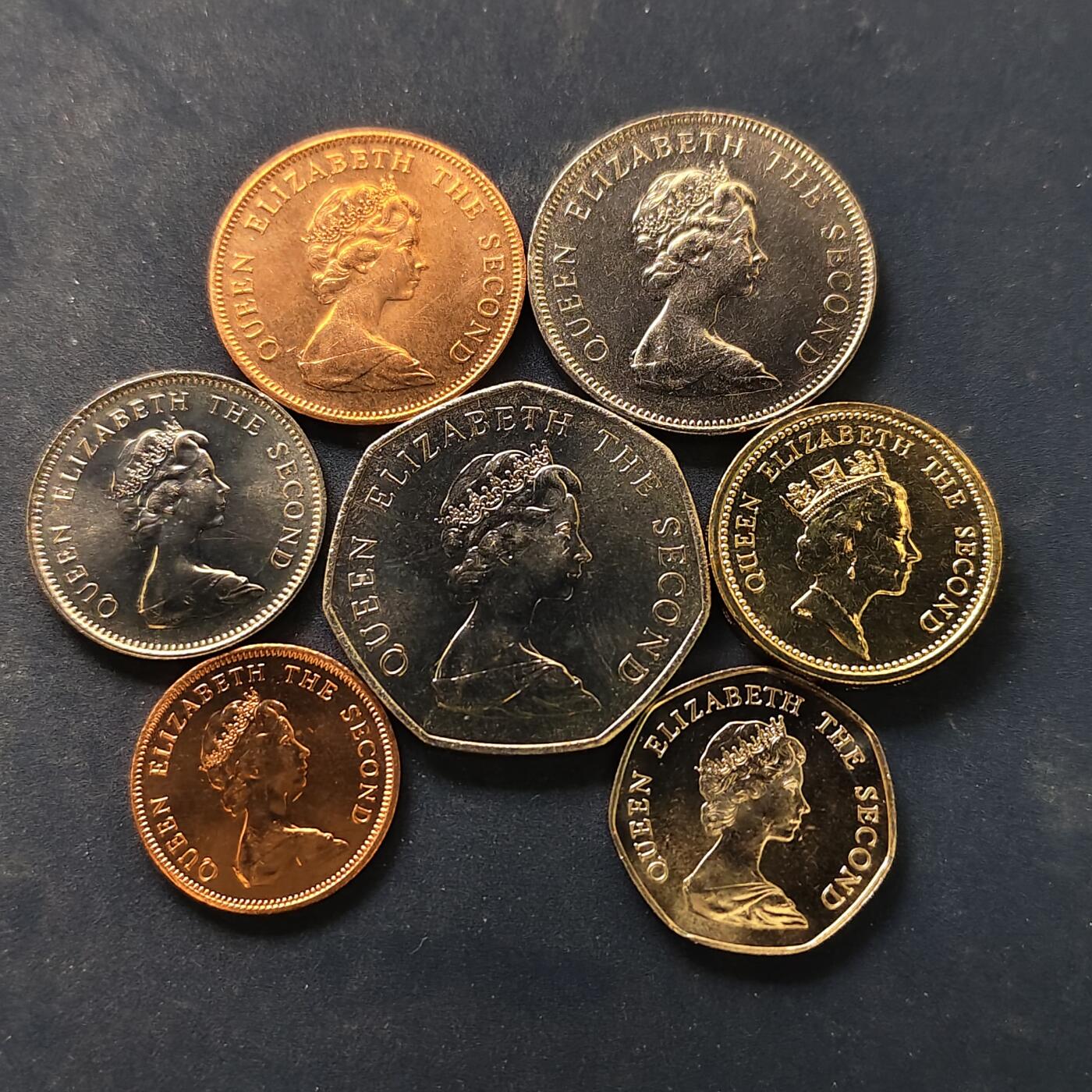 【全场包邮】纯粹捡漏拍518场 福克兰群岛1987年清年份7枚套币-含1镑福克兰群岛盾徽