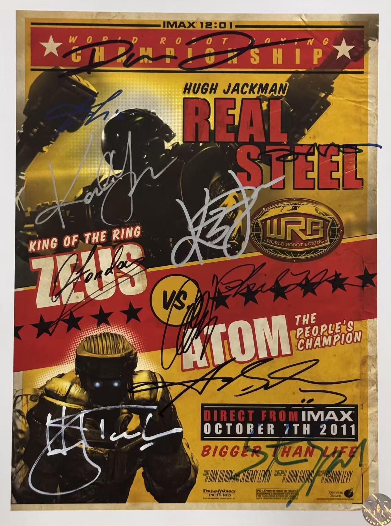 零元拍：第84届奥斯卡最佳视觉效果奖提名影片《铁甲钢拳》，近乎全体主创亲笔签名原版IMAX首映海报