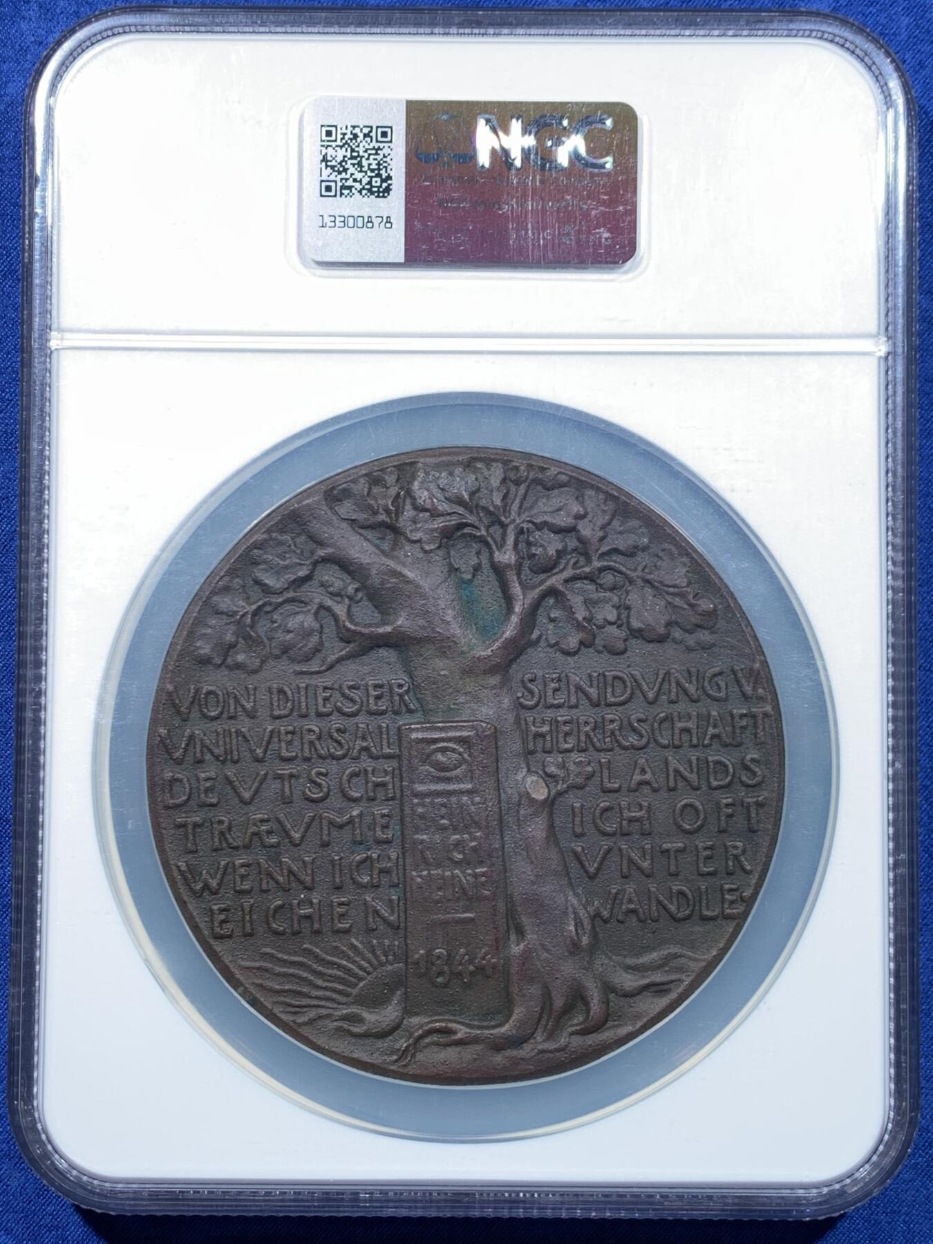 《竞宝斋》第477场 周日，周一 2场连拍 （全场包邮）欢迎送拍 NGC MS63BN 德国1918年卡尔・戈茨铜章，一战末期历史见证，时代烙印鲜明，专题收藏必备，少见超大铜章，约83mm直径，加大加厚盒。