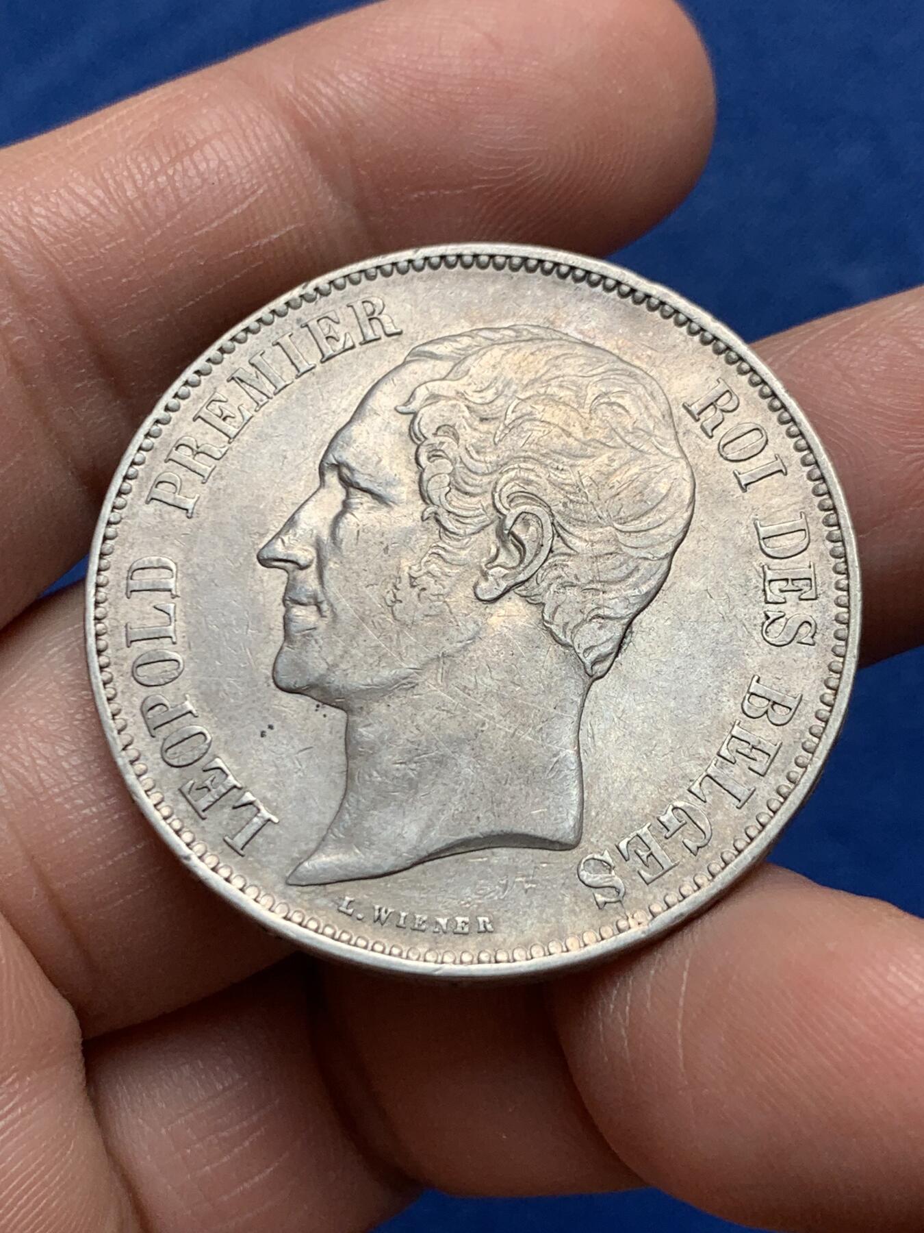 《竞宝斋》第477场 周日，周一 2场连拍 （全场包邮）欢迎送拍 比利时1851年利奥波德一世5法郎大银币