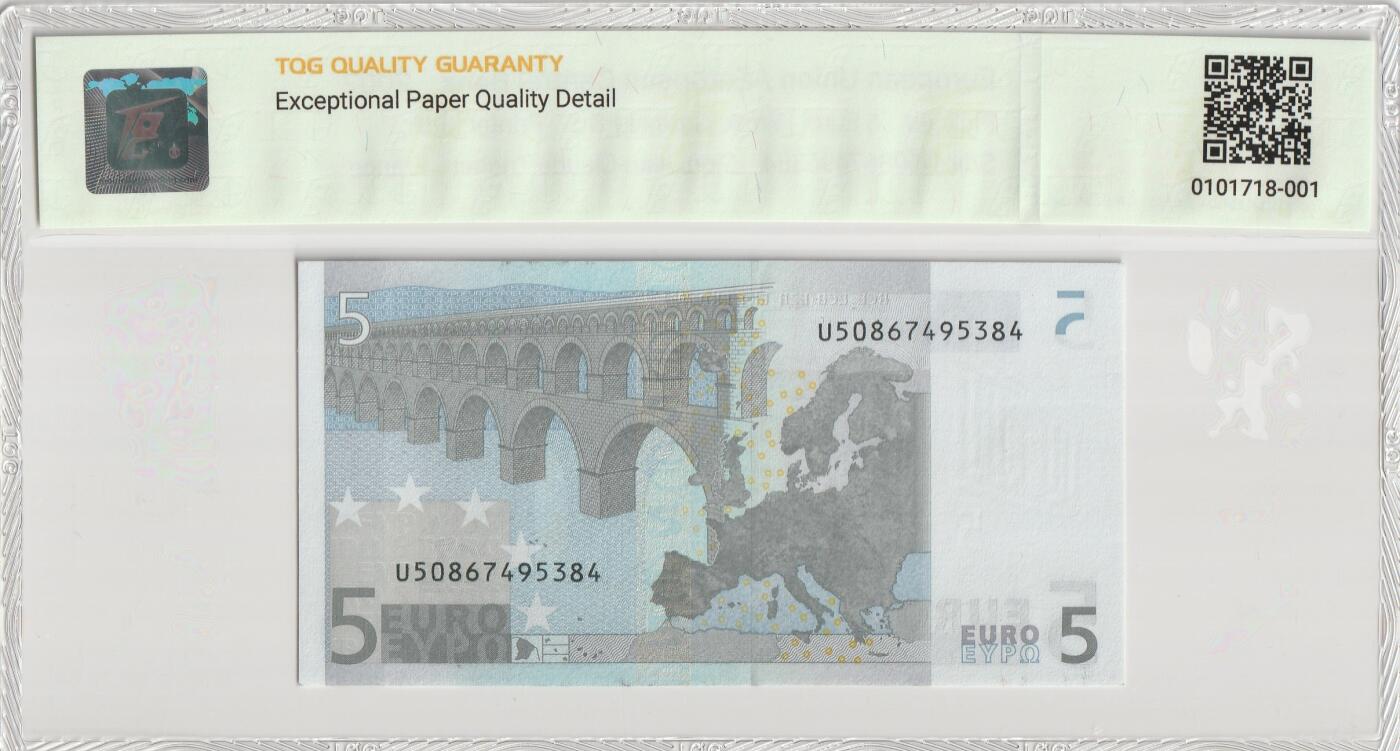 PThappally收藏第56次拍卖，英联邦地区硬币纸币 欧洲联盟中央银行 2002 5 欧元 Pick 8 (U) France TQG 65 EPQF Gem UNC