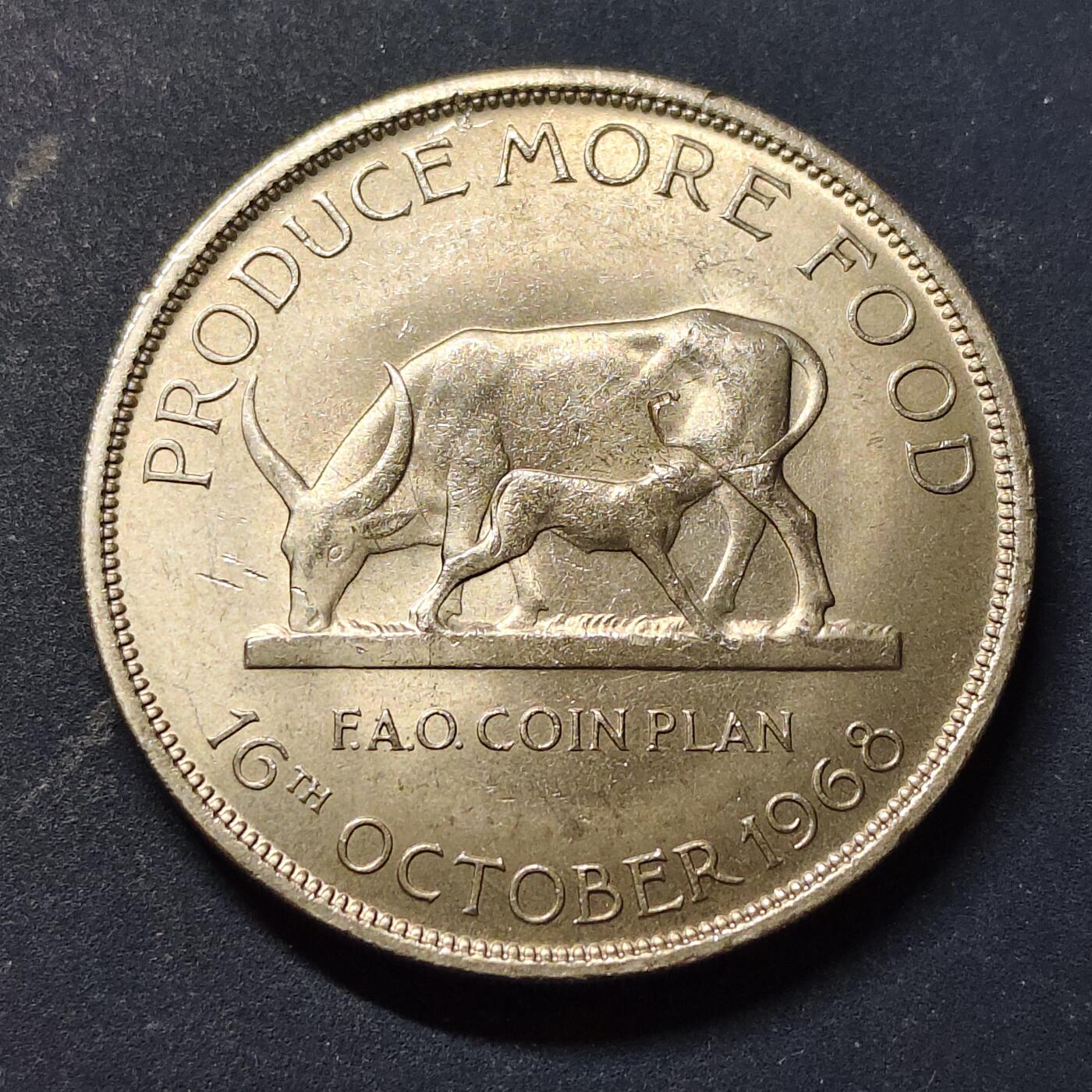【全场包邮】纯粹捡漏拍518场 乌干达1968年5先令FAO生产更多食物克朗型纪念币