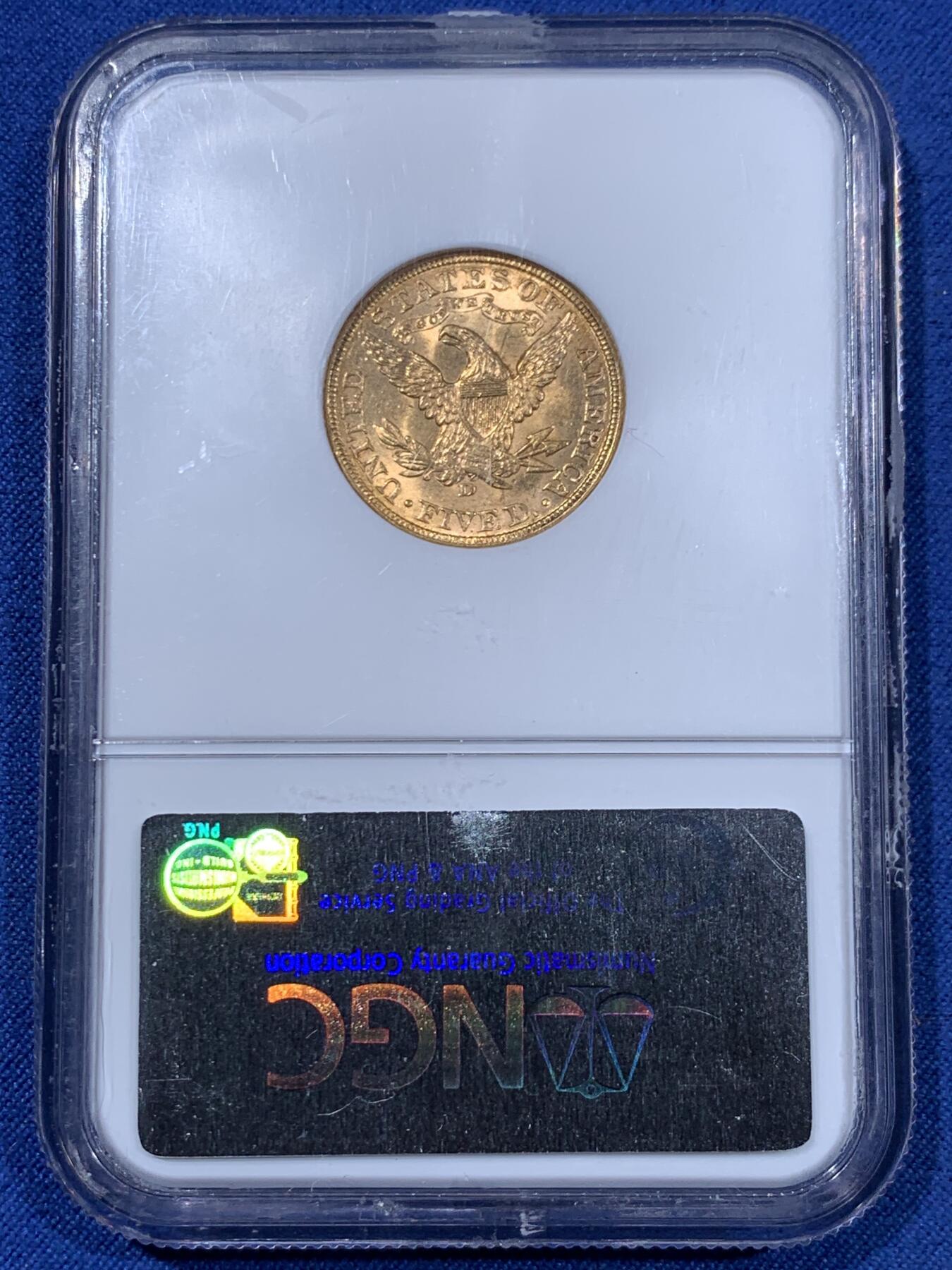 《竞宝斋》第477场 周日，周一 2场连拍 （全场包邮）欢迎送拍 NGC MS64 CAC 美国老鹰金币 1906 D丹佛造币厂首年开铸的金币 900金 8.359克 此枚打制精美 转光犀利 老盒严评配上CAC认证 实乃不可多得的藏品