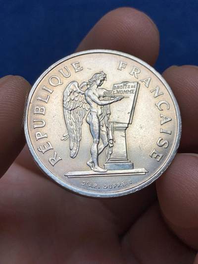 《竞宝斋》第477场 周日，周一 2场连拍 （全场包邮）欢迎送拍 - 法国1989年自由天使和宣言100法郎银币