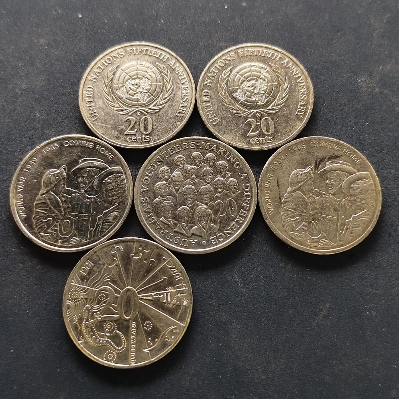 【全场包邮】纯粹捡漏拍518场 澳大利亚1995-2005年20分纪念币6枚一组